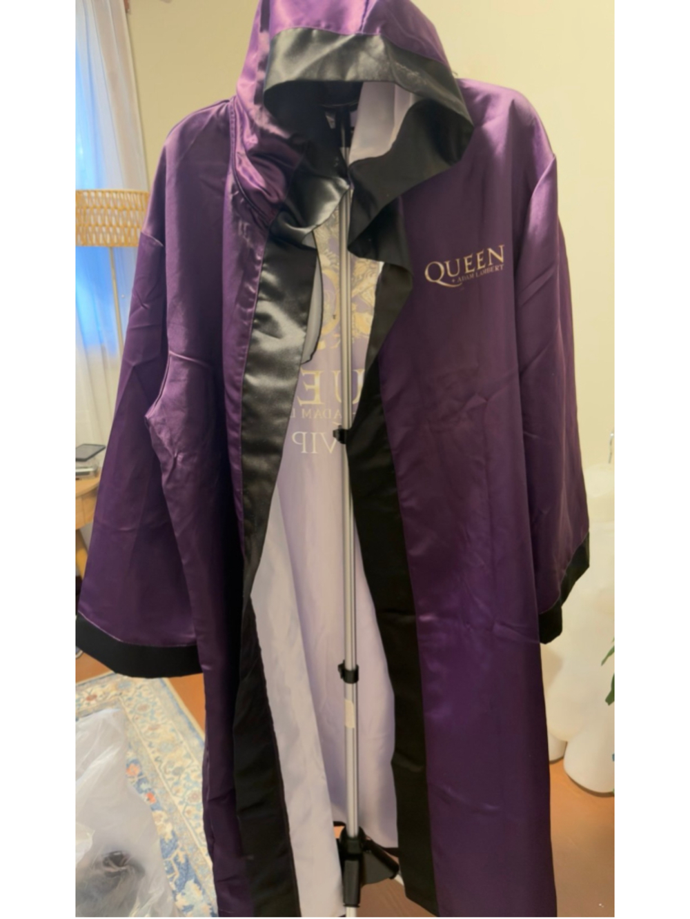 official purple and black satin hooded robe from Queen + Adam Lambert tour